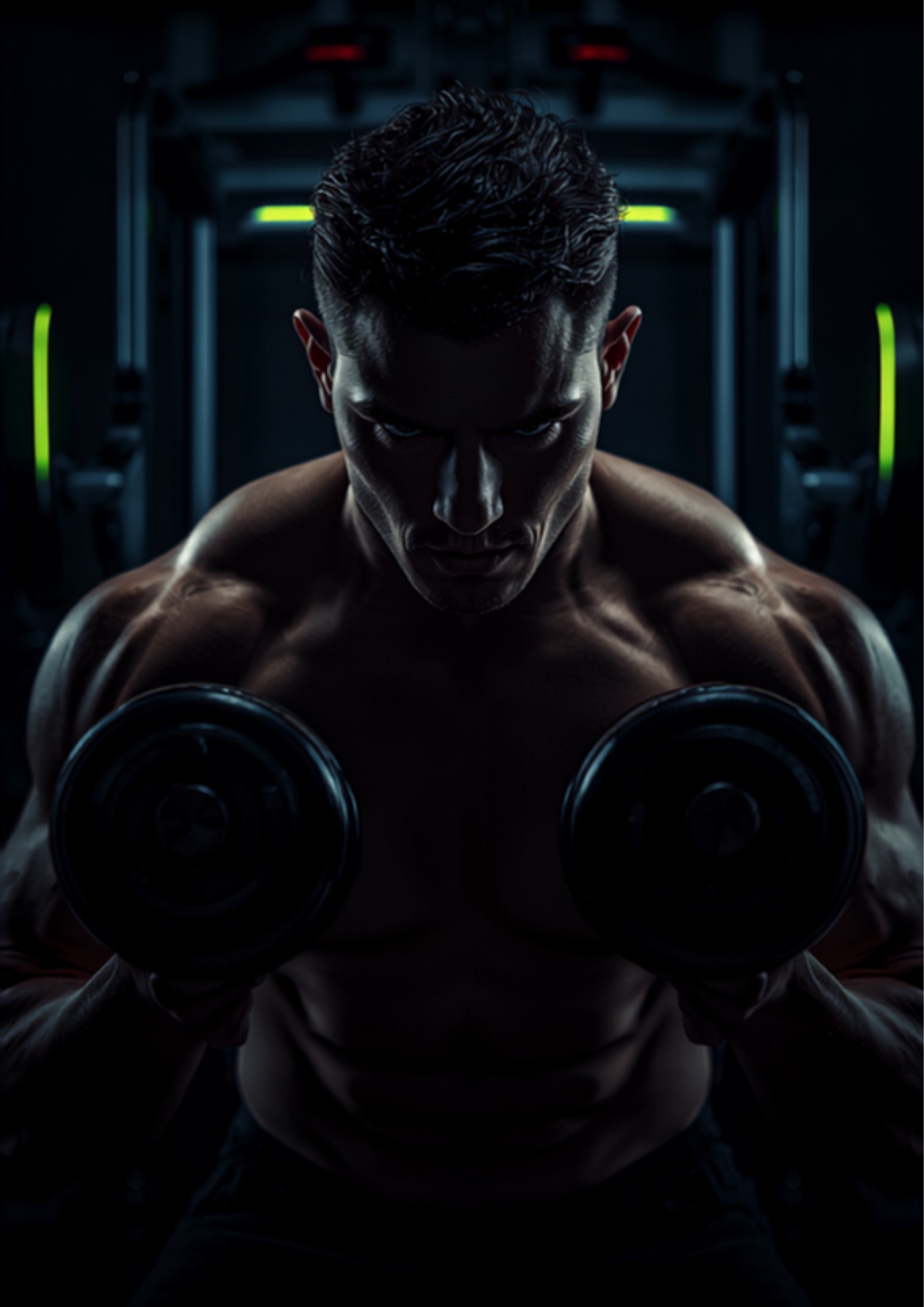 Atleta treinando musculação com halteres