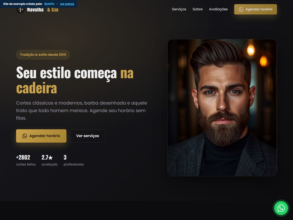 Prévia do site de Barbearia criado pela ByteFix