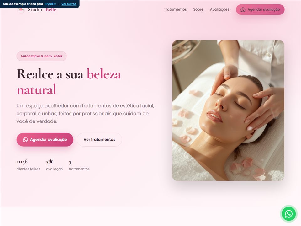 Prévia do site de Estética / Beleza criado pela ByteFix